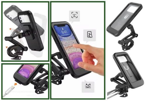 Kerékpáros Motoros kormányra szerelhető vízálló telefontartó 