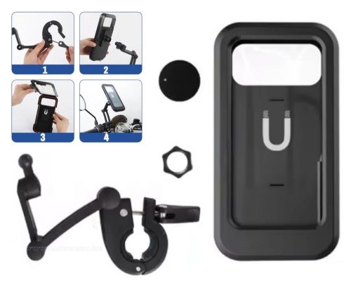 Kerékpáros Motoros kormányra szerelhető vízálló telefontartó 