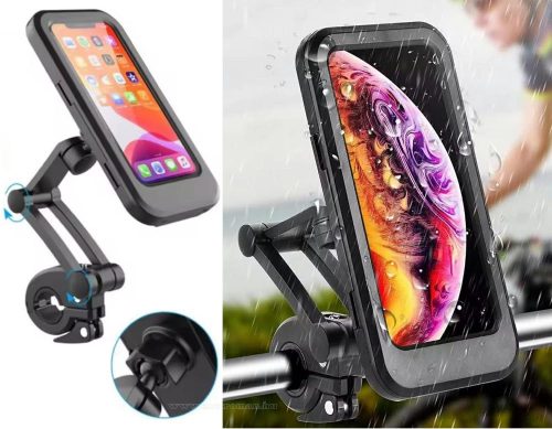 Kerékpáros Motoros kormányra szerelhető vízálló telefontartó 