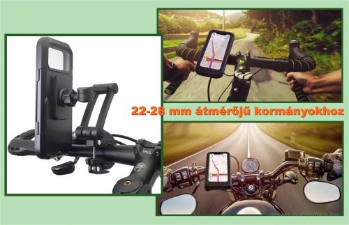 Kerékpáros Motoros kormányra szerelhető vízálló telefontartó 