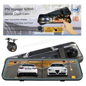   Autós menetrögzítő kamera tolatókamerával Visszapillantó tükörbe épített 9.66"-os LCD monitorral PNI Voyager S2800-UHD WIFI