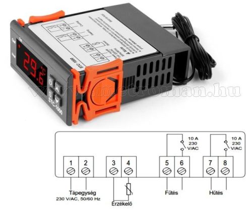 Univerzális termosztát hőmérsékletkapcsoló fűtéshez és hűtéshez STC-1000 230V