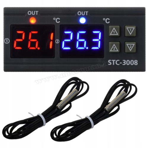 Univerzális termosztát hőmérsékletkapcsoló fűtéshez és hűtéshez STC-3008-Dual 230V