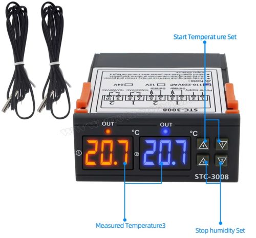 Univerzális termosztát hőmérsékletkapcsoló fűtéshez és hűtéshez STC-3008-Dual 230V