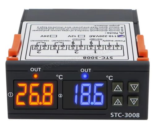 Univerzális termosztát hőmérsékletkapcsoló fűtéshez és hűtéshez STC-3008-Dual 230V