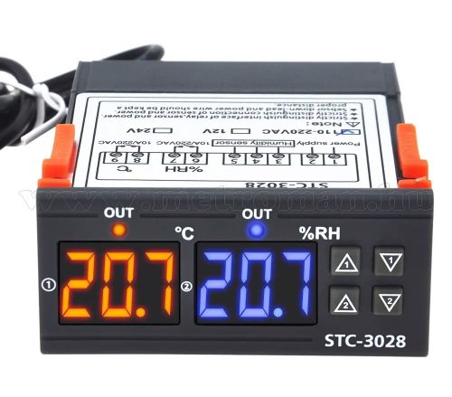 Univerzális termosztát és páratartalom érzékelő és kapcsoló fűtéshez és hűtéshez szellőztetéshez STC-3028 230V