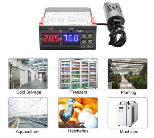 Univerzális termosztát és páratartalom érzékelő és kapcsoló fűtéshez és hűtéshez szellőztetéshez STC-3028 230V