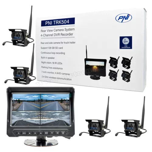 Vezeték nélküli tolatókamera szett 7"-os LCD monitorral és 4 db kamerával PNI TRK504-AHD