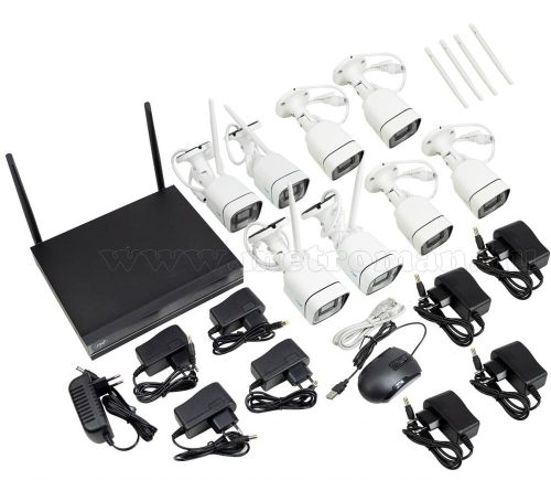 Vezeték nélküli kültéri kamera rendszer 8 db 3 Mpixel IP kamerával és NVR videó rögzítővel WIFI 660-8 3MP