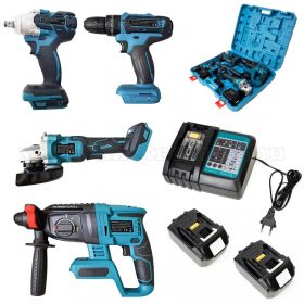   Akkus fúró ütvefúró csavarozó és sarokcsiszoló, akkumulátoros szerszámkészlet bőröndben PNI WK400 Li-ion