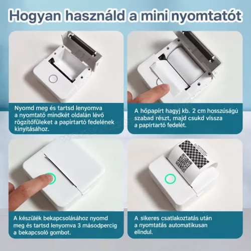 Mini Bluetooth nyomtató telefonhoz,  hordozható hőpapíros blokk- és nyugtanyomtató X6-BT