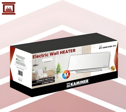 WIFI elektromos ventilátoros fali hősugárzó, fali fűtőtest üveg előlappal Zelvion Kaminer 26398 TuyaSmart