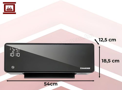 WIFI elektromos ventilátoros fali hősugárzó, fali fűtőtest üveg előlappal Zelvion Kaminer 26399 TuyaSmart
