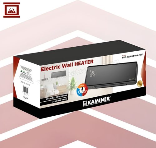 WIFI elektromos ventilátoros fali hősugárzó, fali fűtőtest üveg előlappal Zelvion Kaminer 26399 TuyaSmart