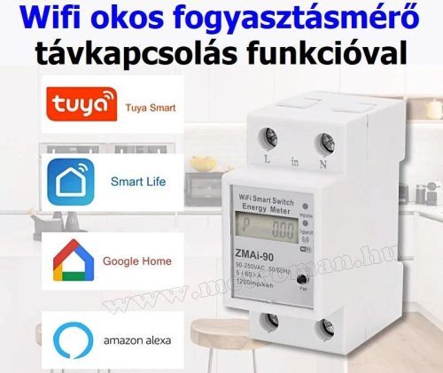 Wifi okos fogyasztásmérő DIN sínre szerelhető ZMAi-90-WIFI TuyaSmart